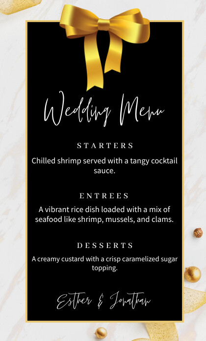 Copy of Modern & Minimal Wedding Menu With Ribbon Us | PosterMyWall