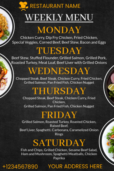 Modern & Minimal Weekly Food Menu Template Cartaz
