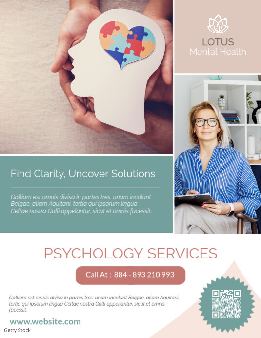 Modern & Minimal White Pink And Light Green Colors Minimal Psychology Professional Services Mental H Flyer (US Letter) template