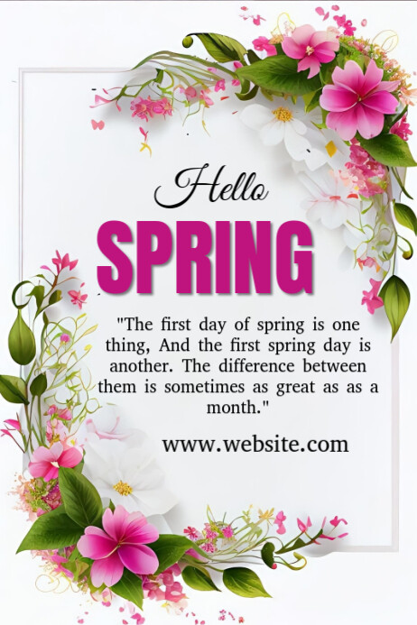 Modern & Minimal Write Floral Hello Spring 4a Poster Plakkaat template