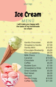Modern & Minimal Yellow And Pink Minimalist Ice Cream Menu Portrait Tabloid template