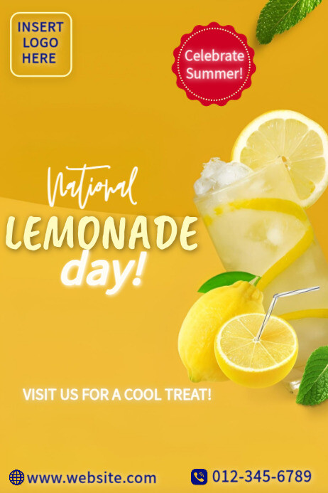 Modern & Minimal Yellow Refreshing Lemonade Stand Flyer Template – Summer Drink Promo Design Poster 海报