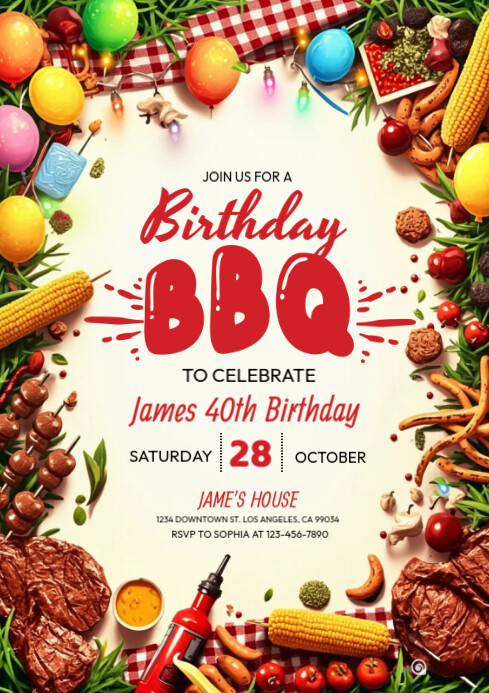 Modern & Minimal Bbq Birthday Party Flyer A4 template