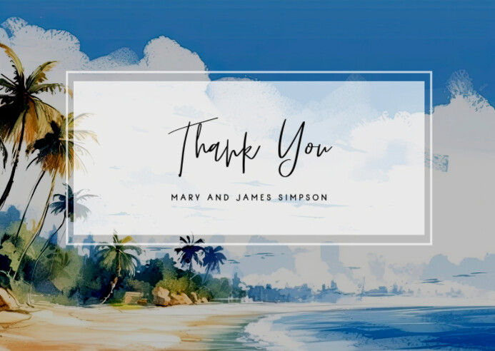 Modern & Minimal Beach Watercolor Thank You Card Pocztówka template