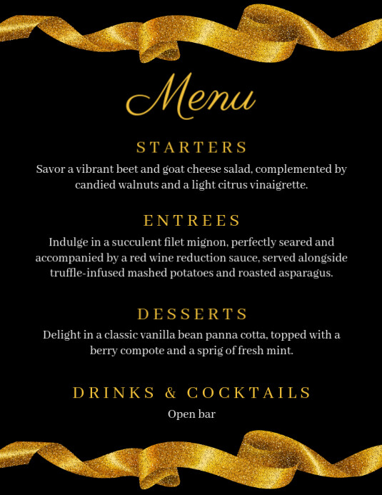 Modern & Minimal Black & Gold Menu Card Template Flyer (us Letter) 传单(美国信函)
