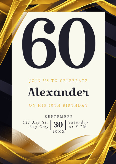 Modern & Minimal Black And Gold Birthday Invitation A4 template