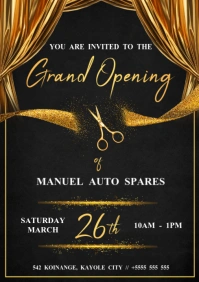 Modern & Minimal Black And Gold Grand Opening A3 template