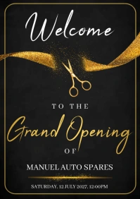 Modern & Minimal Black And Gold Grand Opening A3 template