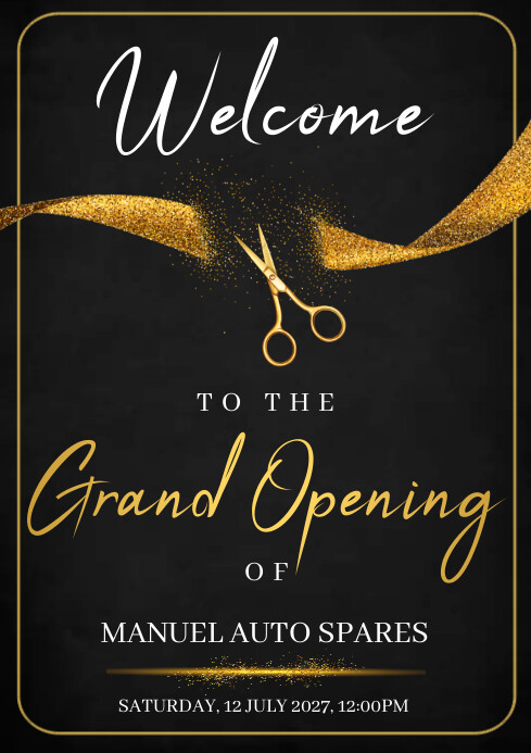 Modern & Minimal Black And Gold Grand Opening A3 template