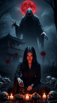 Modern & Minimal Blood Moon Ritual – Dark Halloween Horror Scene Digital Display (9:16) template