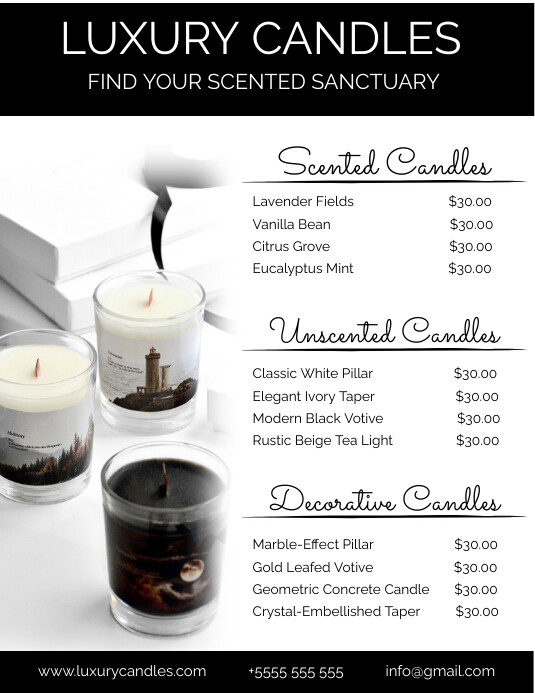 Modern & Minimal Candles Price List Flyer (us 传单(美国信函) template