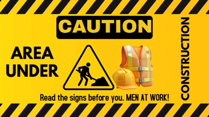 Modern & Minimal Caution, Work In Progress(under Construction) Youtube Thumbnail template