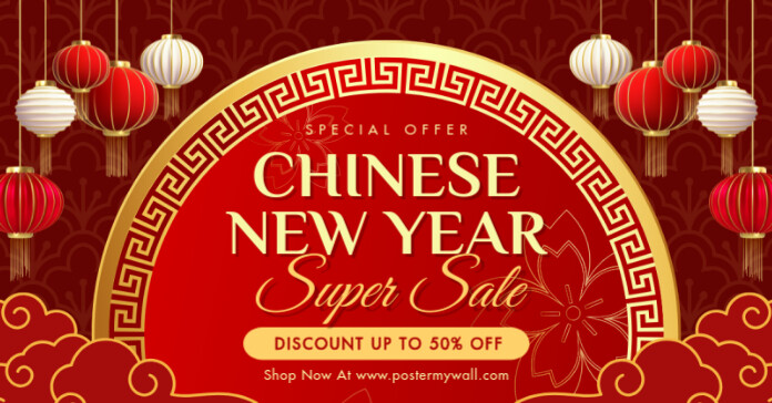 Modern & Minimal Chinese New Year Sale Iklan Facebook template
