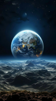 Modern & Minimal Earthrise Beyond The Stars – Cosmic Landscape Digital Display (9:16) template