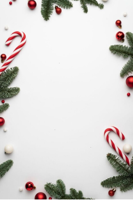 Modern & Minimal Festive Christmas Frame With Candy Canes & Ornaments ✨ Poster template