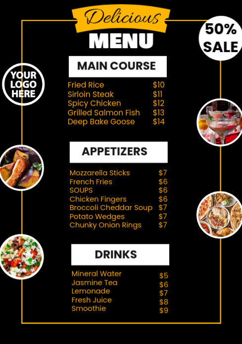 Modern & Minimal Food Menu Card A4 template