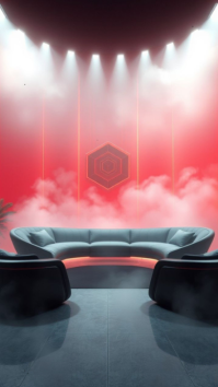 Modern & Minimal Futuristic Studio Lounge Background – Red Light Talk Show Set Digital Display (9:16 template