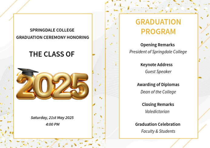 Modern & Minimal Graduation Program Template For The Class Of 2025 A4