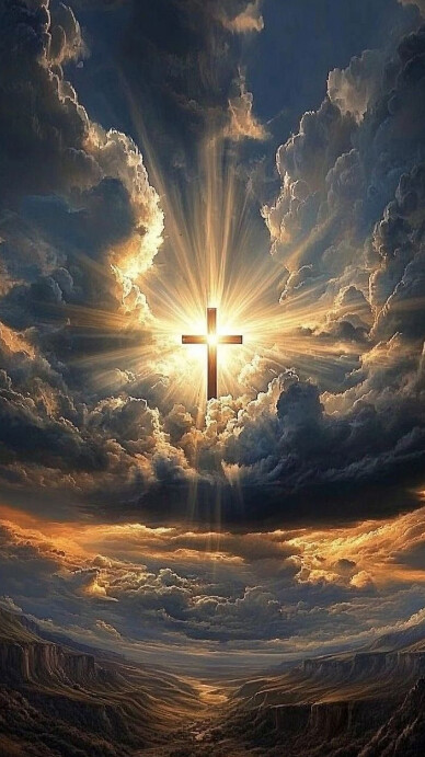 Modern & Minimal Heavenly Cross With Sun Rays And Glowing Clouds Christian Background Digital Displa 数字显示屏 (9:16) template