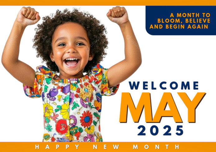 Modern & Minimal Hello May Wishes Design Poster  A4 template