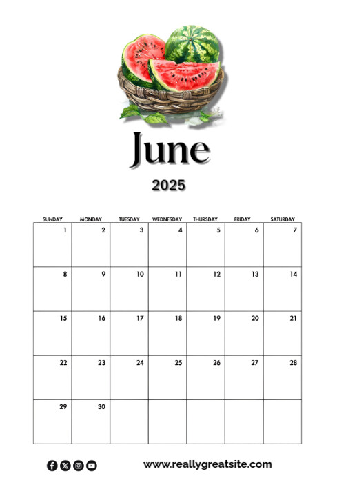 Modern & Minimal June Calendar Design A4 template