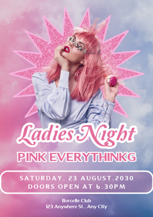 Modern & Minimal Ladies Night Club Party Online Ads Flyer Template Design  A4