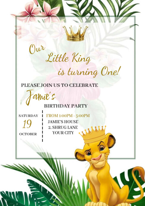 Modern & Minimal Lion King Theme Birthday Party  A1 template