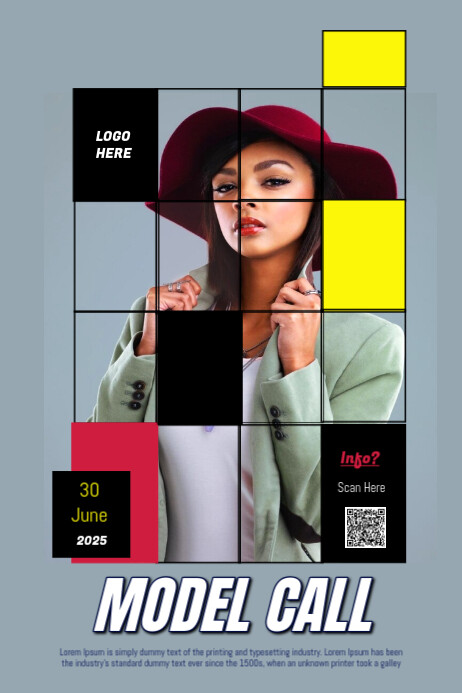 Modern & Minimal Model Call Template Design Poster
