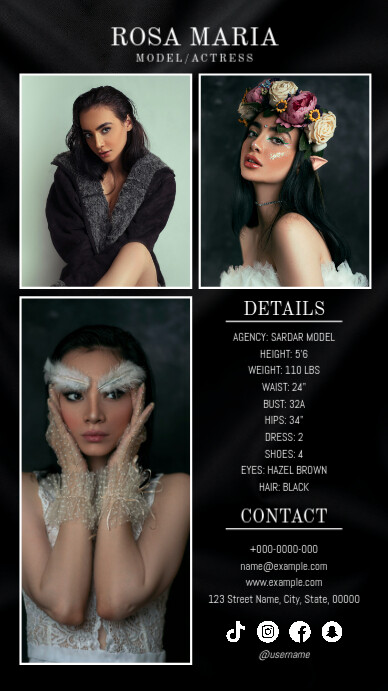 Modern & Minimal Model Comp Card Facebook Story template