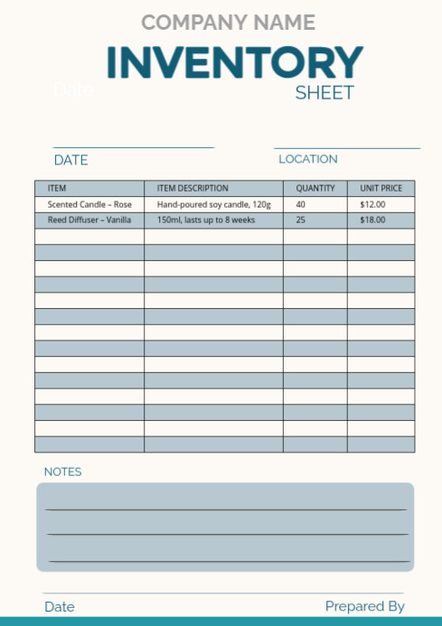 Modern & Minimal Modern Inventory Sheet Template – Editable Stock Log For Small Businesses A4