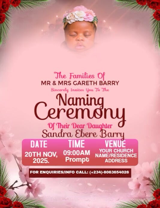 Modern & Minimal Naming Ceremony Template Flyer (us Letter)