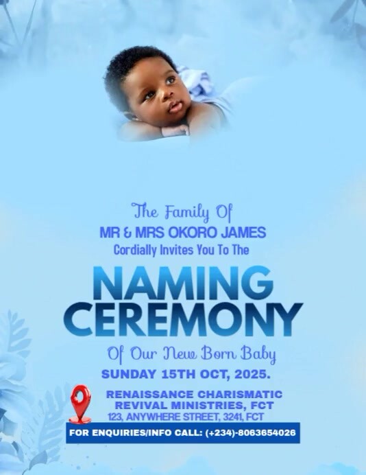 Modern & Minimal Naming Ceremony Template Flyer (us Letter)