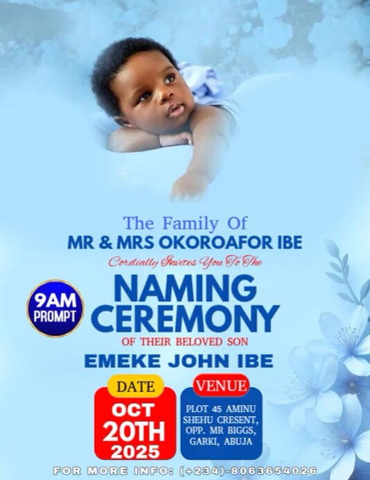 Modern & Minimal Naming Ceremony Template Flyer (us Letter) 传单(美国信函)