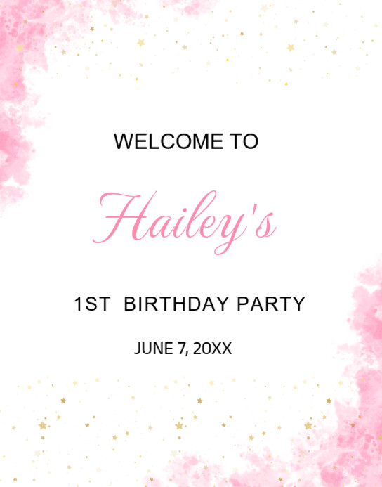 Modern & Minimal Pink Watercolor Birthday Welcome Sign  Poster/wallboard template
