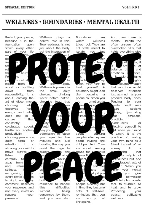 Modern & Minimal Protect Your Peace Retro Newspaper Print A1 template