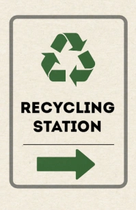 Modern & Minimal  Recycling Station Sign With Green Arrows – Eco-friendly Directional Sign Tabloid template