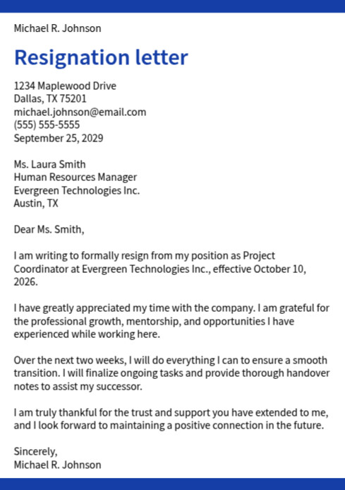 Modern & Minimal Resignation Letter A4 Template | PosterMyWall