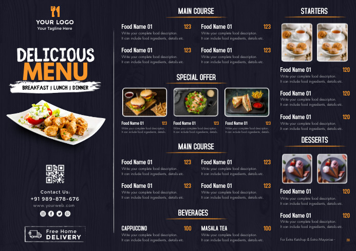 Modern & Minimal Restaurant Menu Design A4 template
