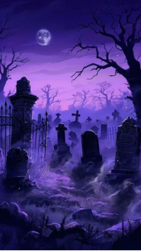Modern & Minimal Spooky Graveyard Halloween Background Digital Display (9:16) template
