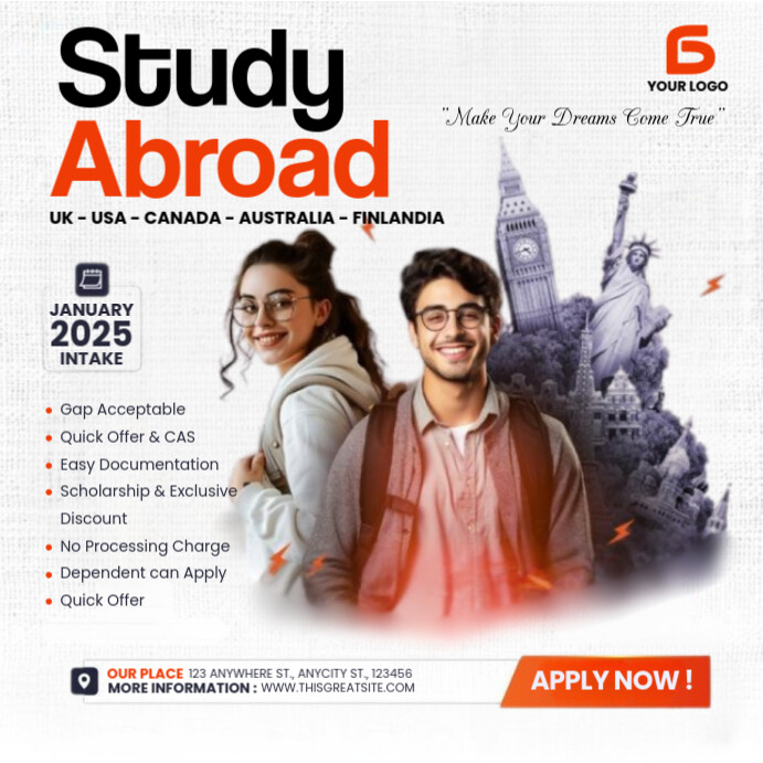 Modern & Minimal Study Abroad  Instagram Post Wpis na Instagrama template