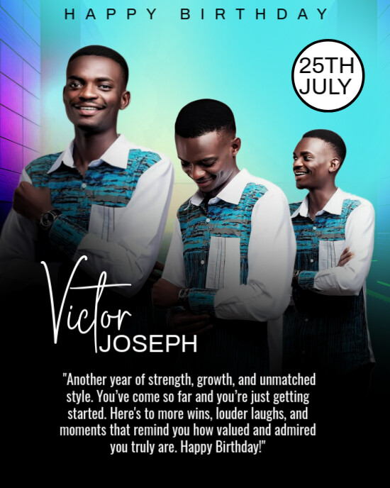 Modern & Minimal Stylish Men's Birthday Flyer – Blue & Black Editable Design Instagram Portrait template