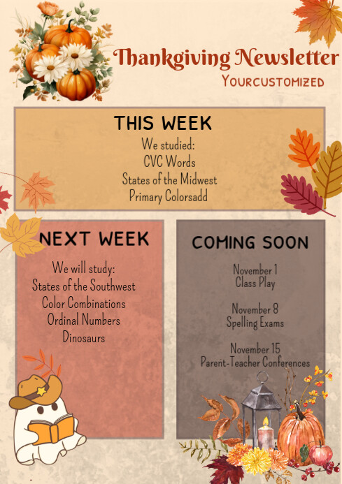 Modern & Minimal Thankgiving Newsletter A4 template