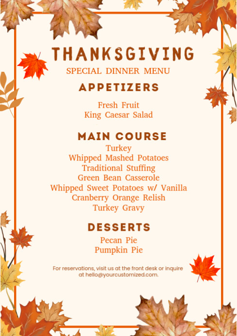 Modern & Minimal Thanksgiving Event Menu A4 template