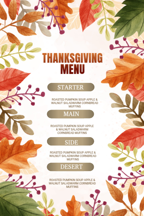 Modern & Minimal Thanksgiving Menu Poster template