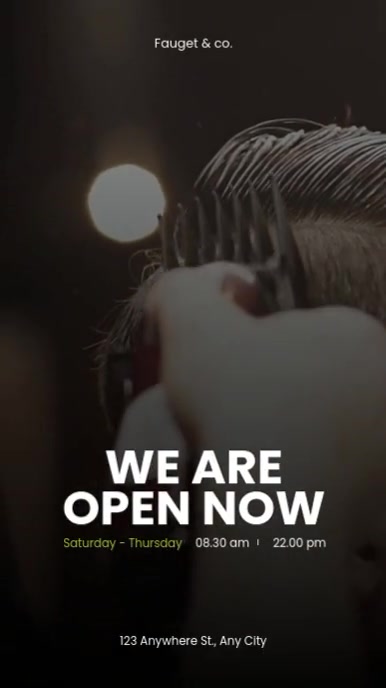 Modern & Minimal  We Are Open Barbershop Reel Instagram template