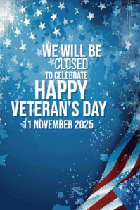 Modern & Minimal We Will Be Close Veteran's Day  Poster template