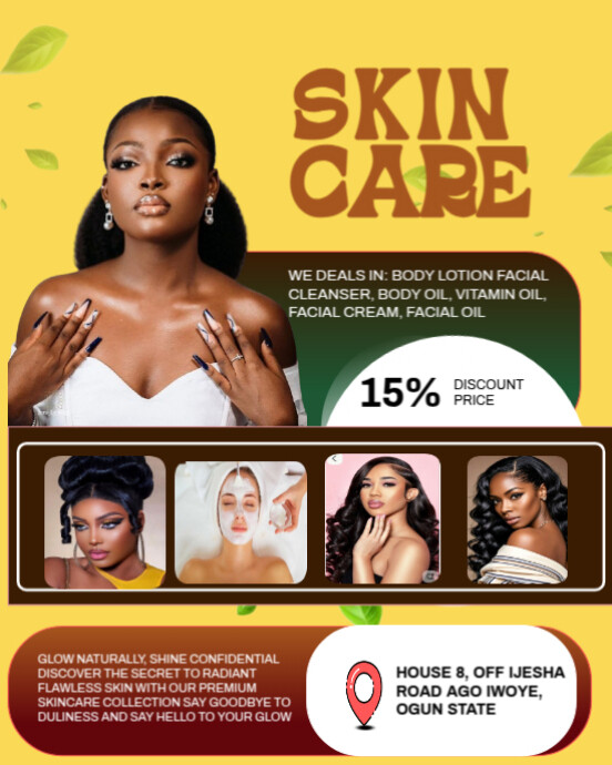 Modern & Minimal Yellow Background Skincare Flyers  Instagram Portrait template