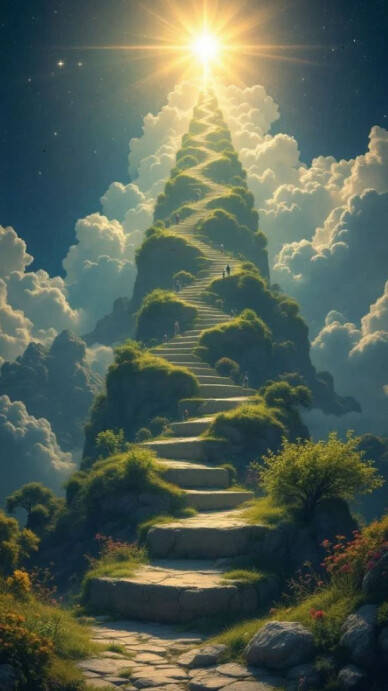 Modern & Minimal “heavenly Stairway Background | Dreamscape Clouds And Light” Digital Display (9:16) template