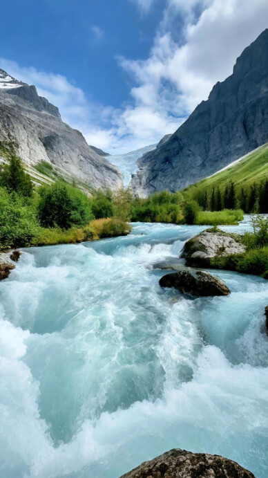 Modern & Minimal “rushing Mountain River Background – Powerful Nature Landscape Template” Digital Di
