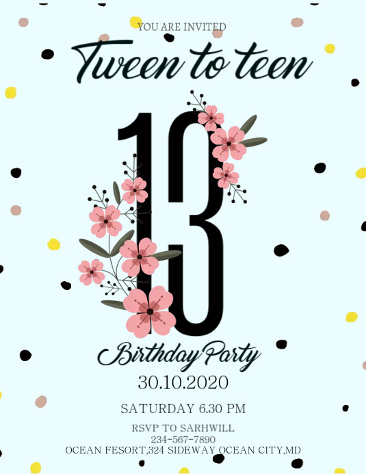 Modern 13th Birthday Invitation Template PosterMyWall Modern 13th Birthday Invitation Template PosterMyWall